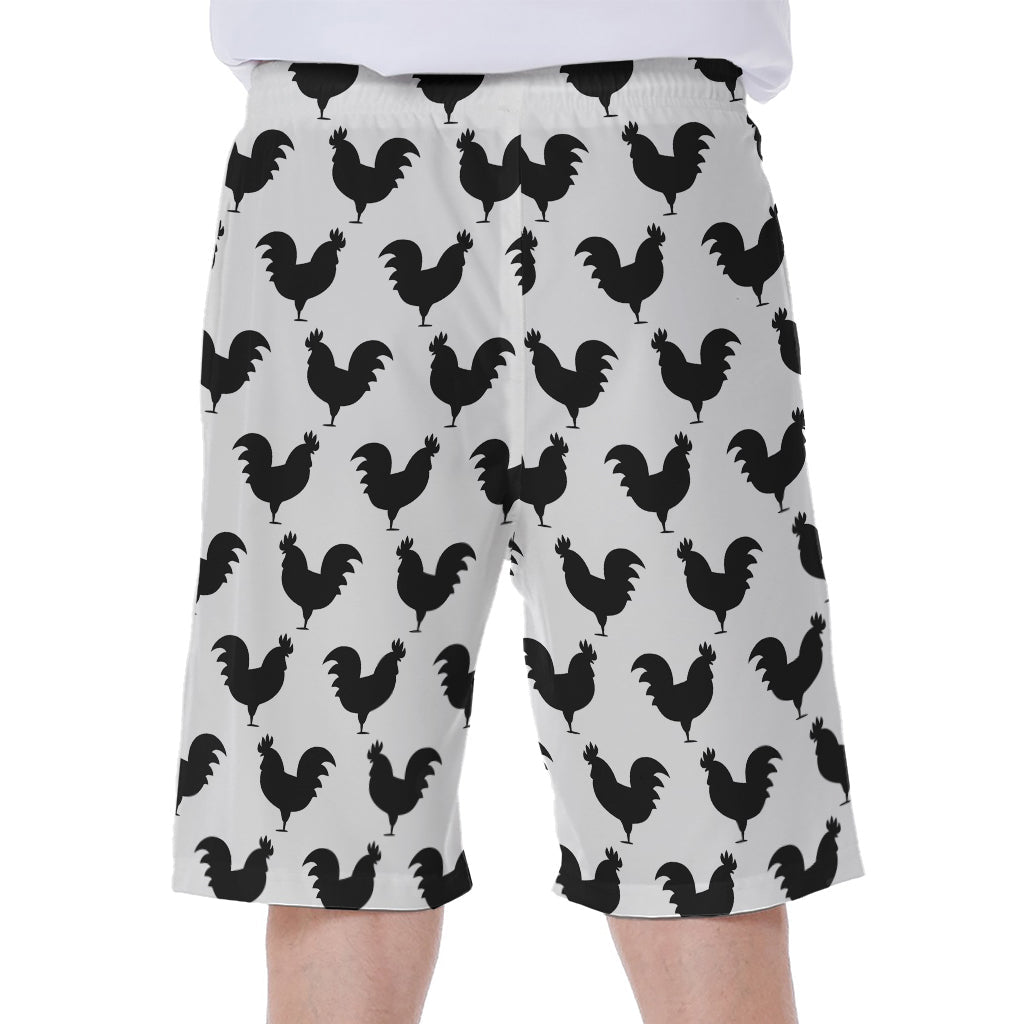 Black and White Rooster Pattern Hawaiian Men&#39;s Beach Shorts - 2