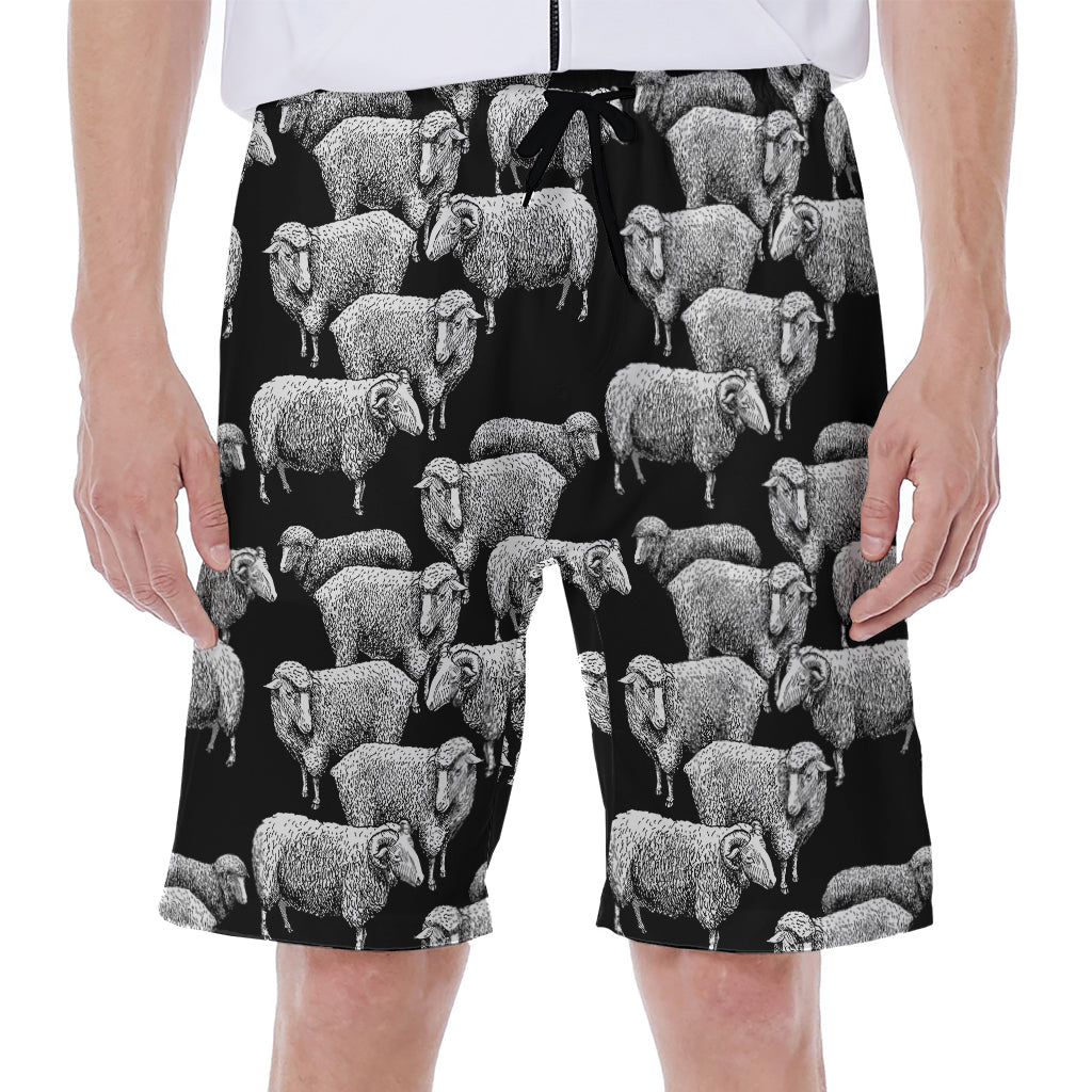 Black and White Sheep Pattern Men's Hawaiian Beach Shorts - 1