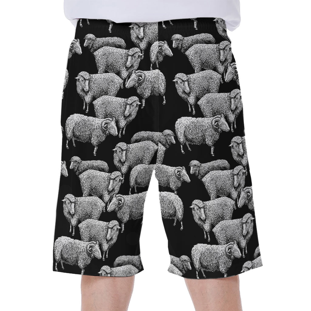 Black and White Sheep Pattern Men's Hawaiian Beach Shorts - 1