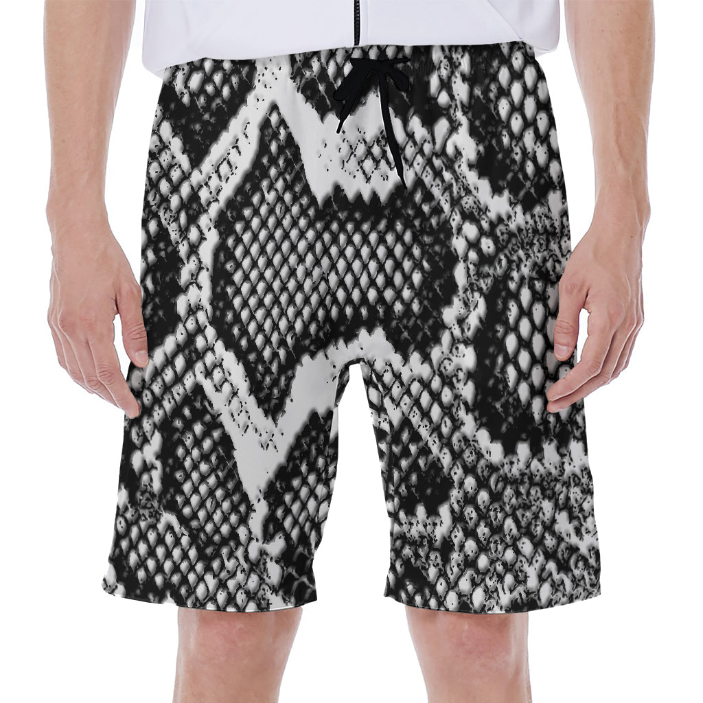 Black and White Snakeskin Print Hawaiian Men's Beach Shorts - 1