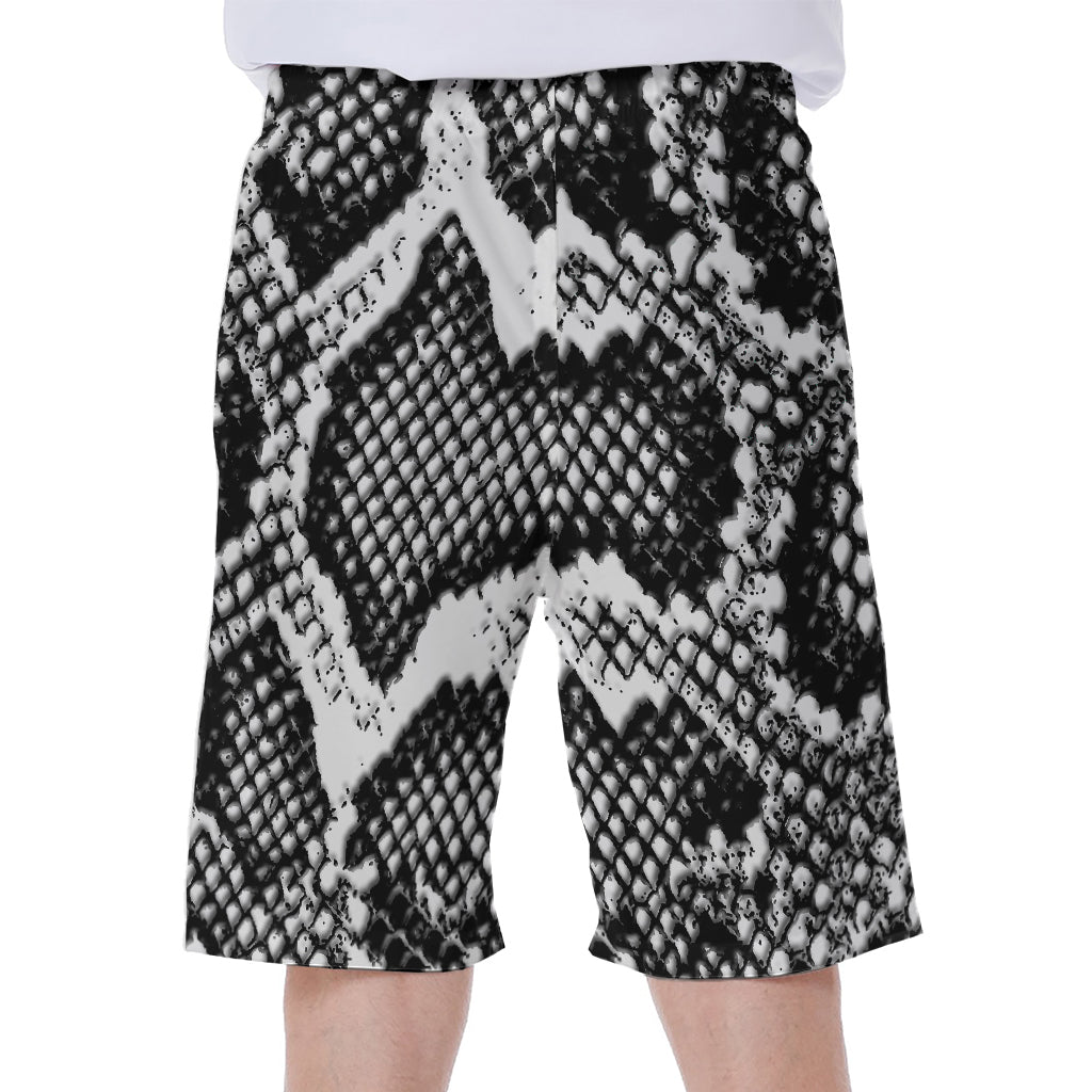 Black and White Snakeskin Print Hawaiian Men's Beach Shorts - 1