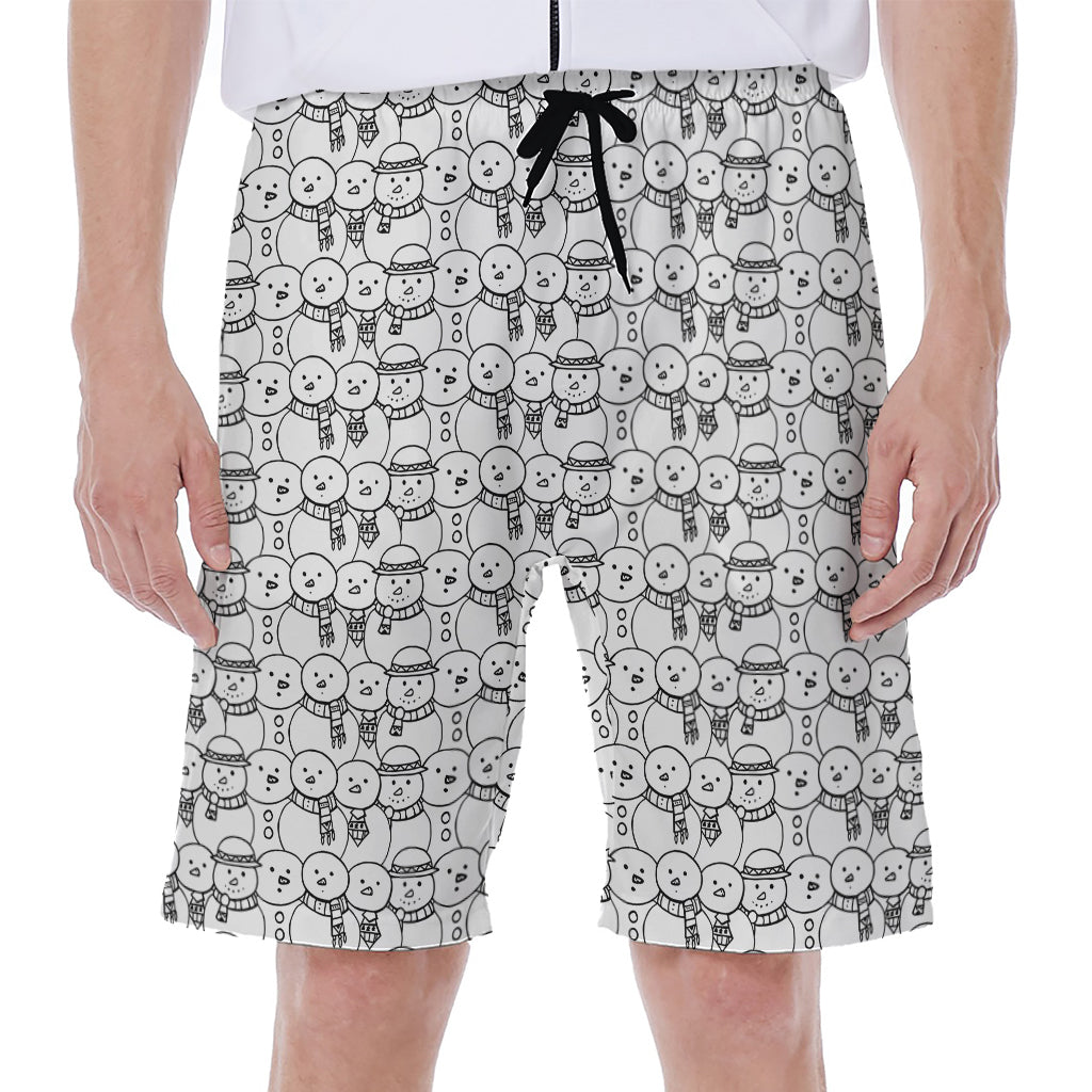 Black and White Snowman Pattern Hawaiian Men's Beach Shorts - 1