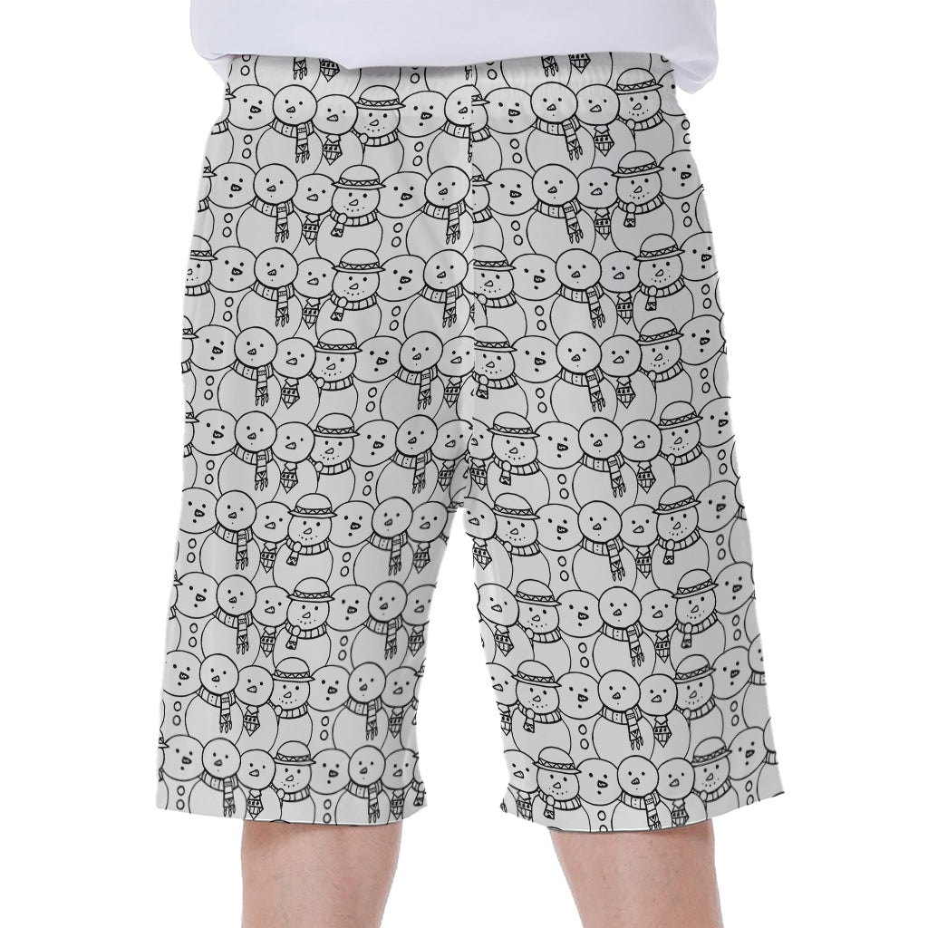 Black and White Snowman Pattern Hawaiian Men's Beach Shorts - 1