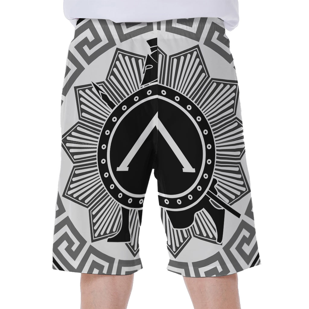 Black and White Spartan Warrior Print Hawaiian Men's Beach Shorts - 1