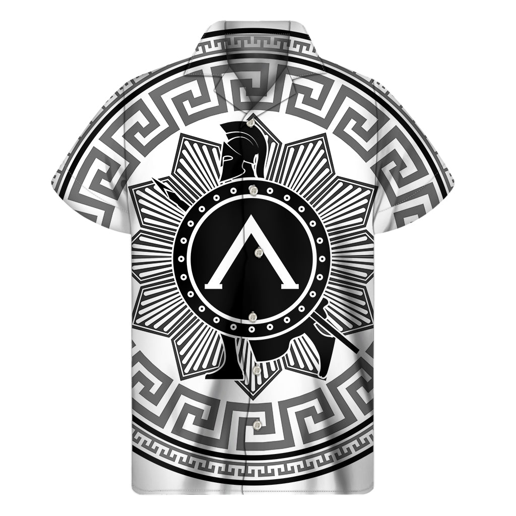 Black and White Spartan Warrior Print Hawaiian Short Sleeve Shirt - 1