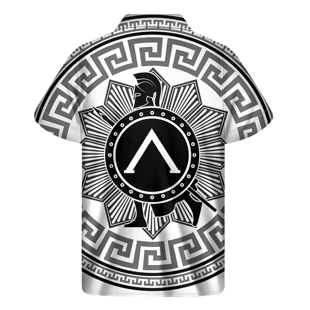 Black and White Spartan Warrior Print Hawaiian Short Sleeve Shirt - 2