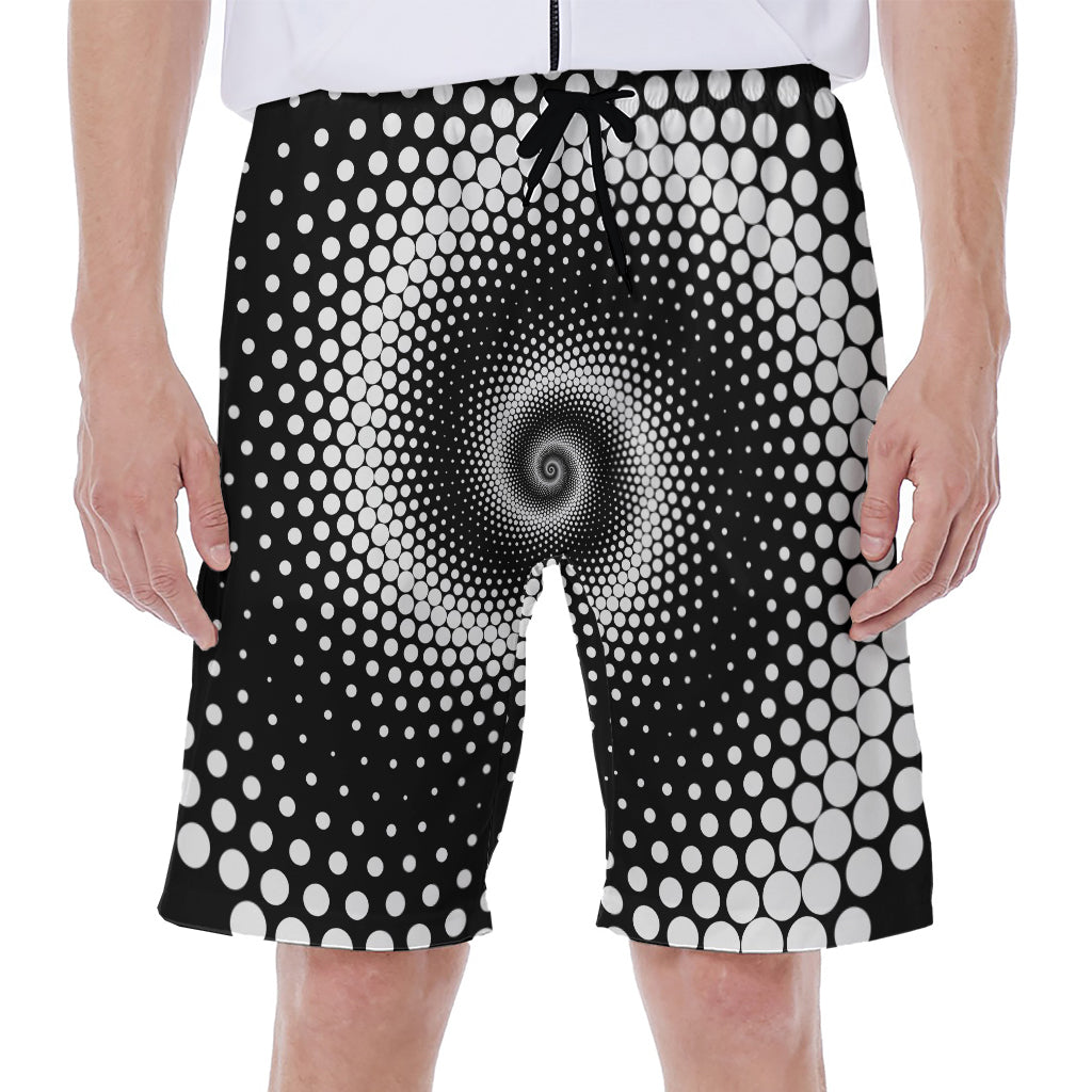 Black and White Hawaiian Spiral Dot Print Men's Beach Shorts - 1