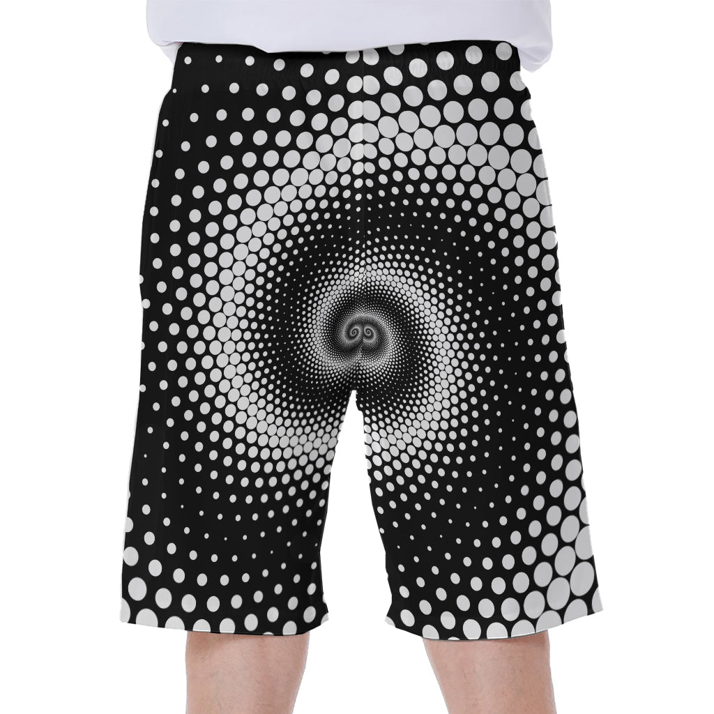 Black and White Hawaiian Spiral Dot Print Men's Beach Shorts - 1