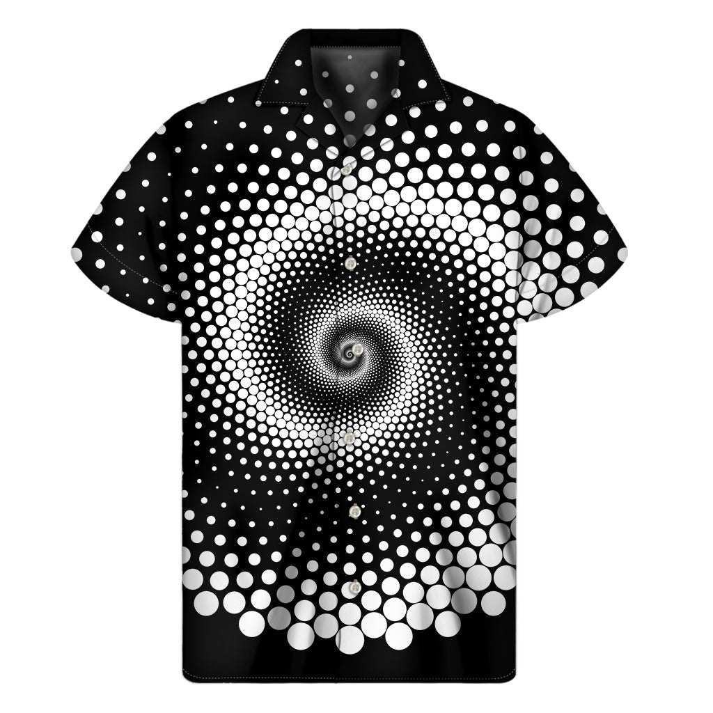 Spiral Dot Print Hawaiian Style Short Sleeve Shirt in Black and White - 1