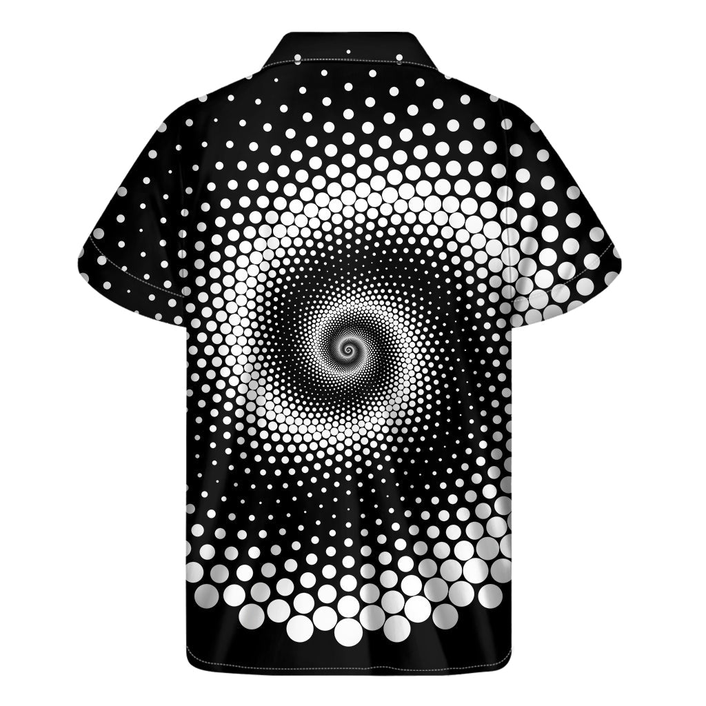 Spiral Dot Print Hawaiian Style Short Sleeve Shirt in Black and White - 2