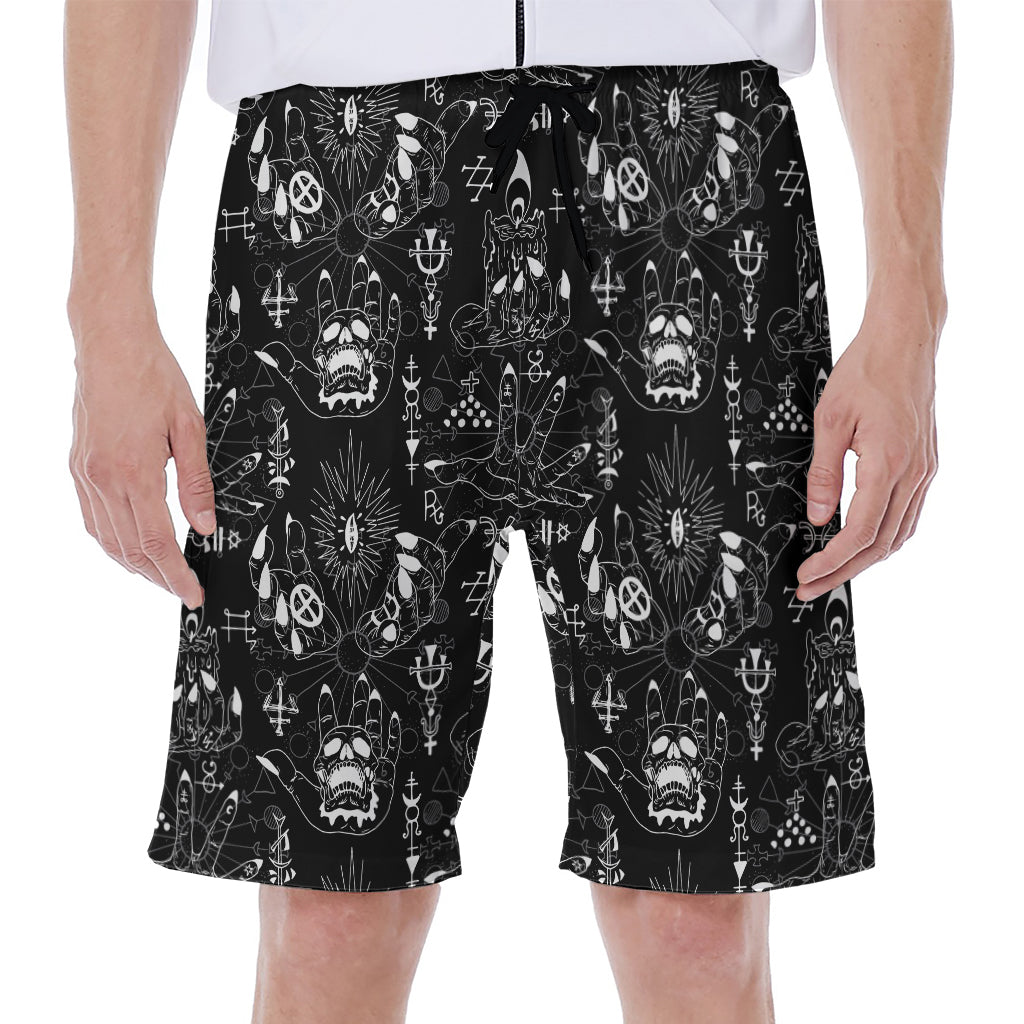 Black and White Supernatural Wicca Print Hawaiian Men's Beach Shorts - 1