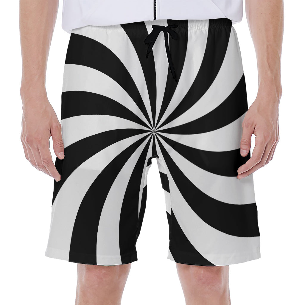 Black and White Swirl Print Hawaiian Men's Beach Shorts - 1