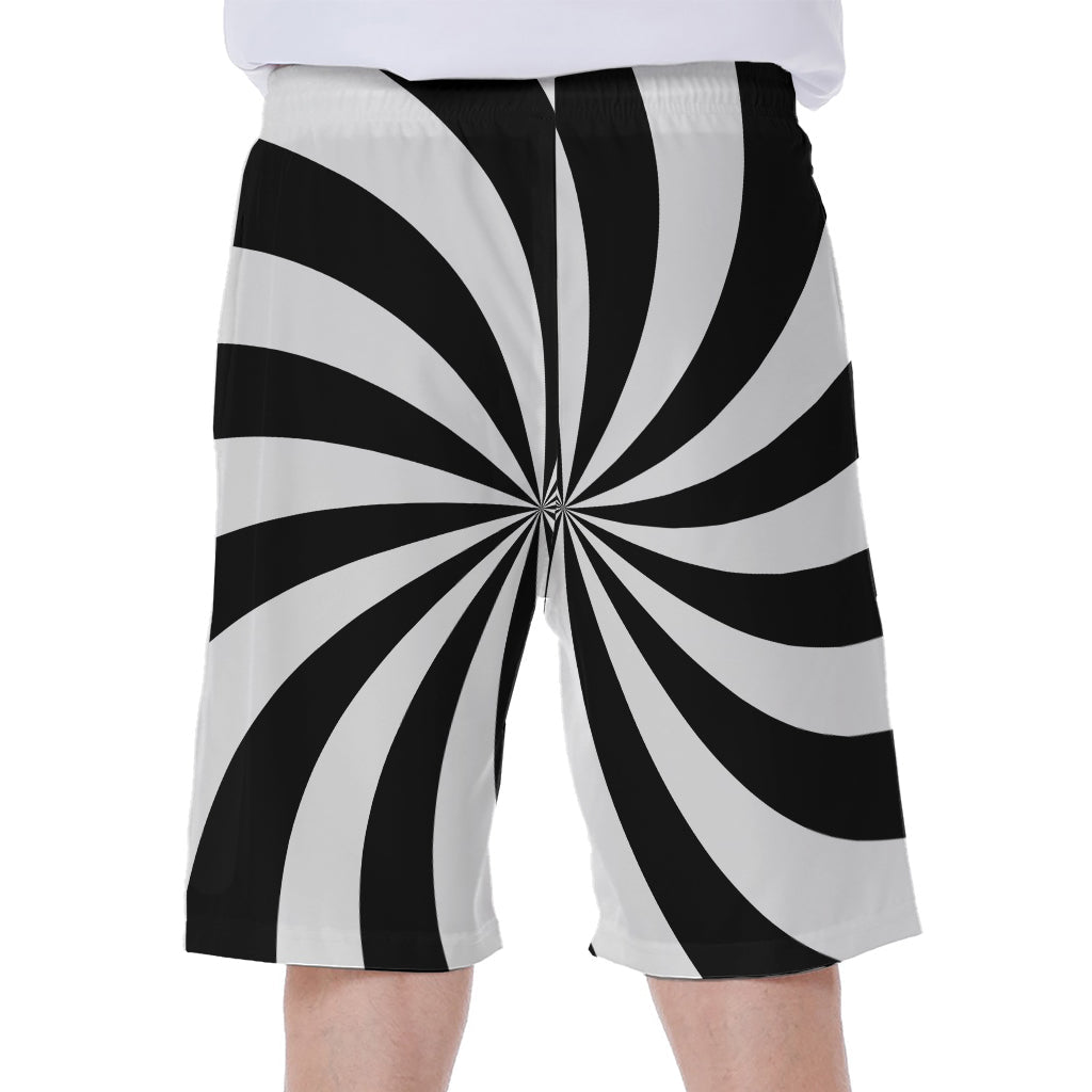 Black and White Swirl Print Hawaiian Men's Beach Shorts - 1