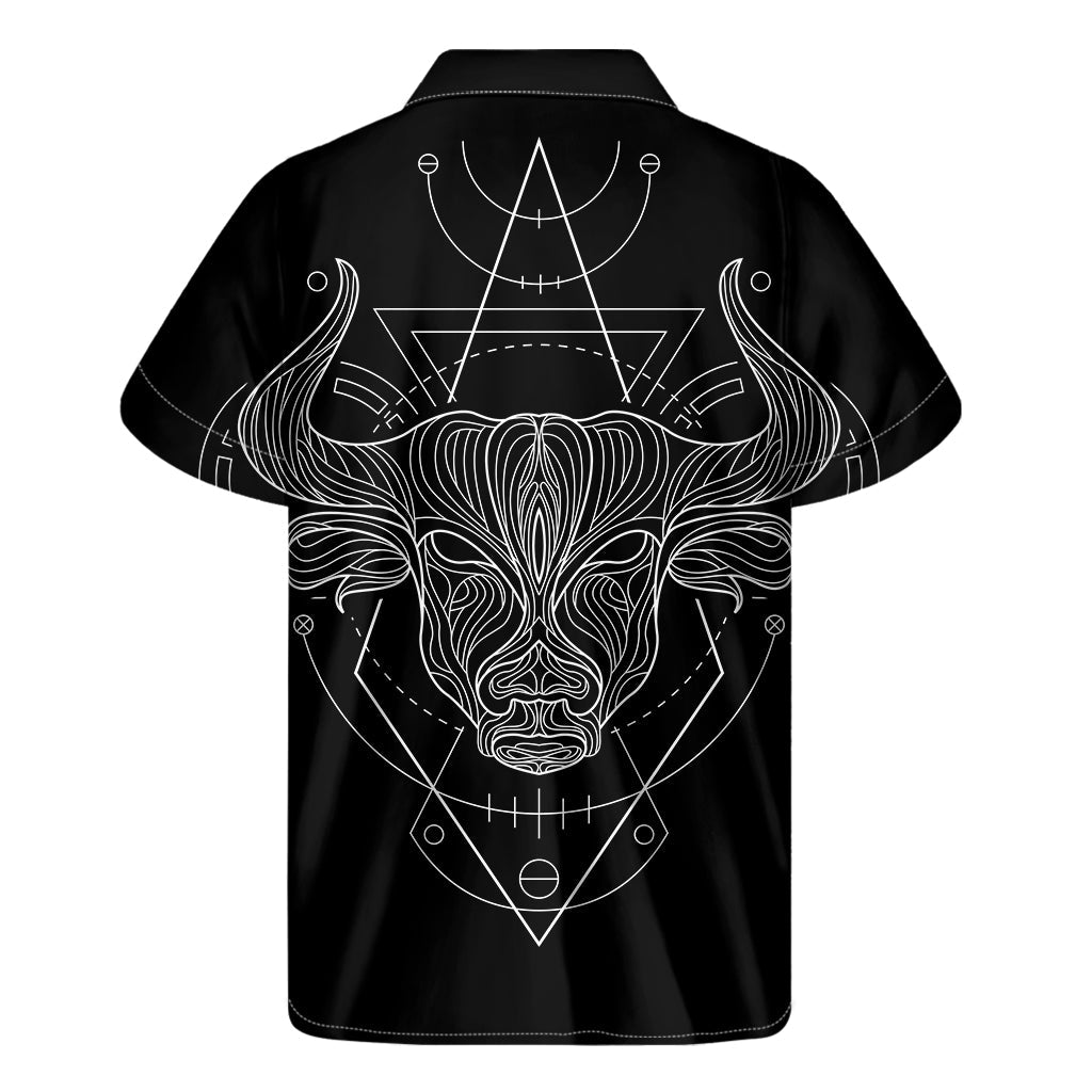 Black and White Taurus Sign Hawaiian Print Short Sleeve Shirt - 2