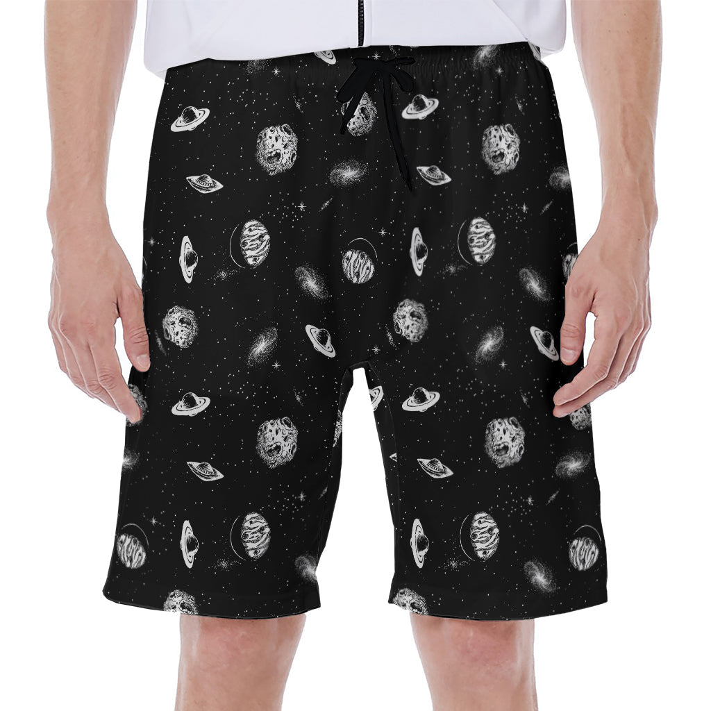 Black and White UFO Pattern Hawaiian Men's Beach Shorts - 1