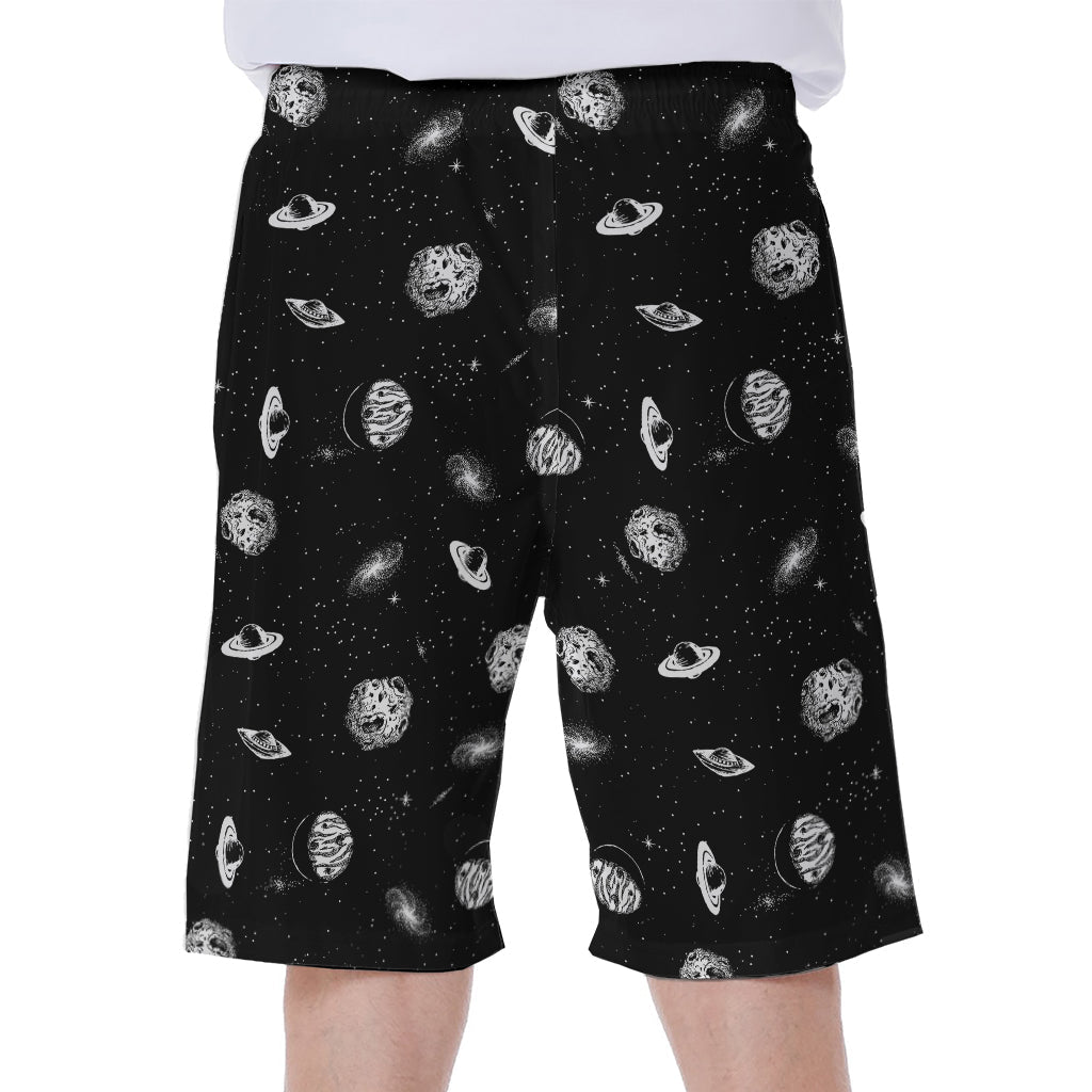 Black and White UFO Pattern Hawaiian Men's Beach Shorts - 1