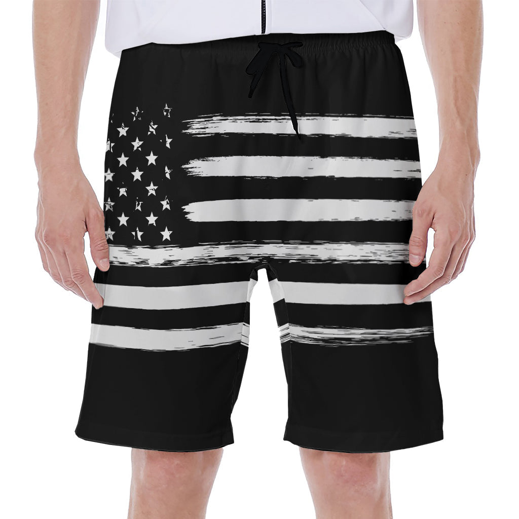 Black and White USA Flag Print Hawaiian Men&#39;s Beach Shorts - 1