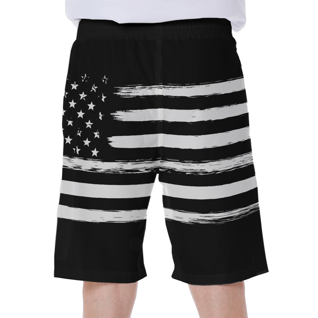 Black and White USA Flag Print Hawaiian Men&#39;s Beach Shorts - 2