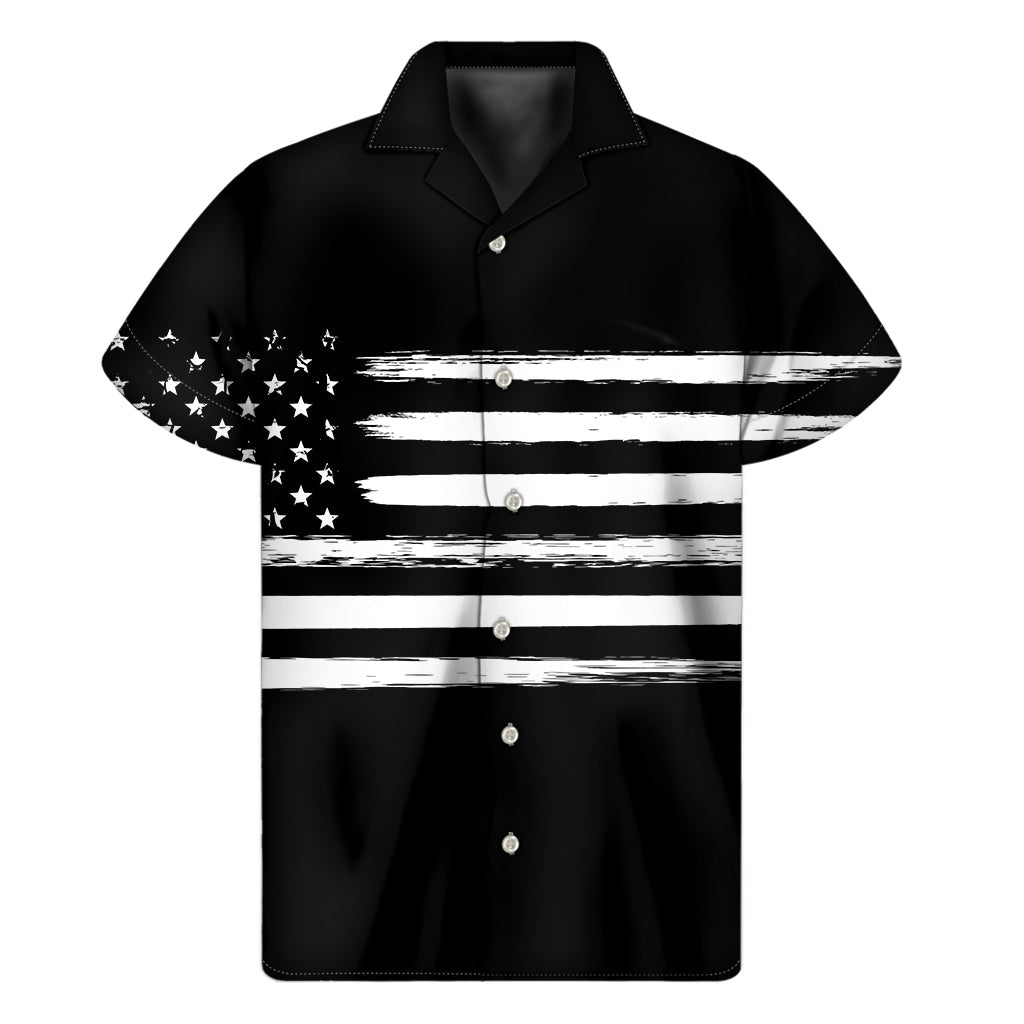 Black and White USA Flag Print Hawaiian Short Sleeve Shirt - 1