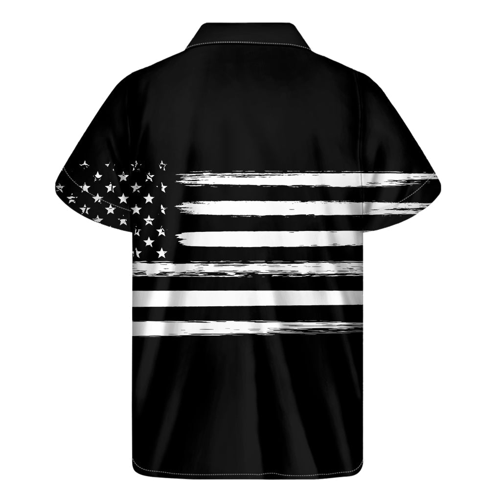 Black and White USA Flag Print Hawaiian Short Sleeve Shirt - 2