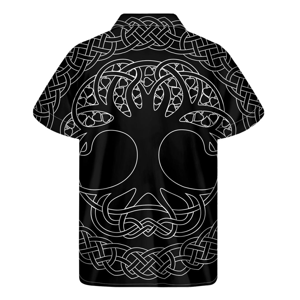 Black and White Yggdrasil Print Hawaiian Short Sleeve Shirt - 2