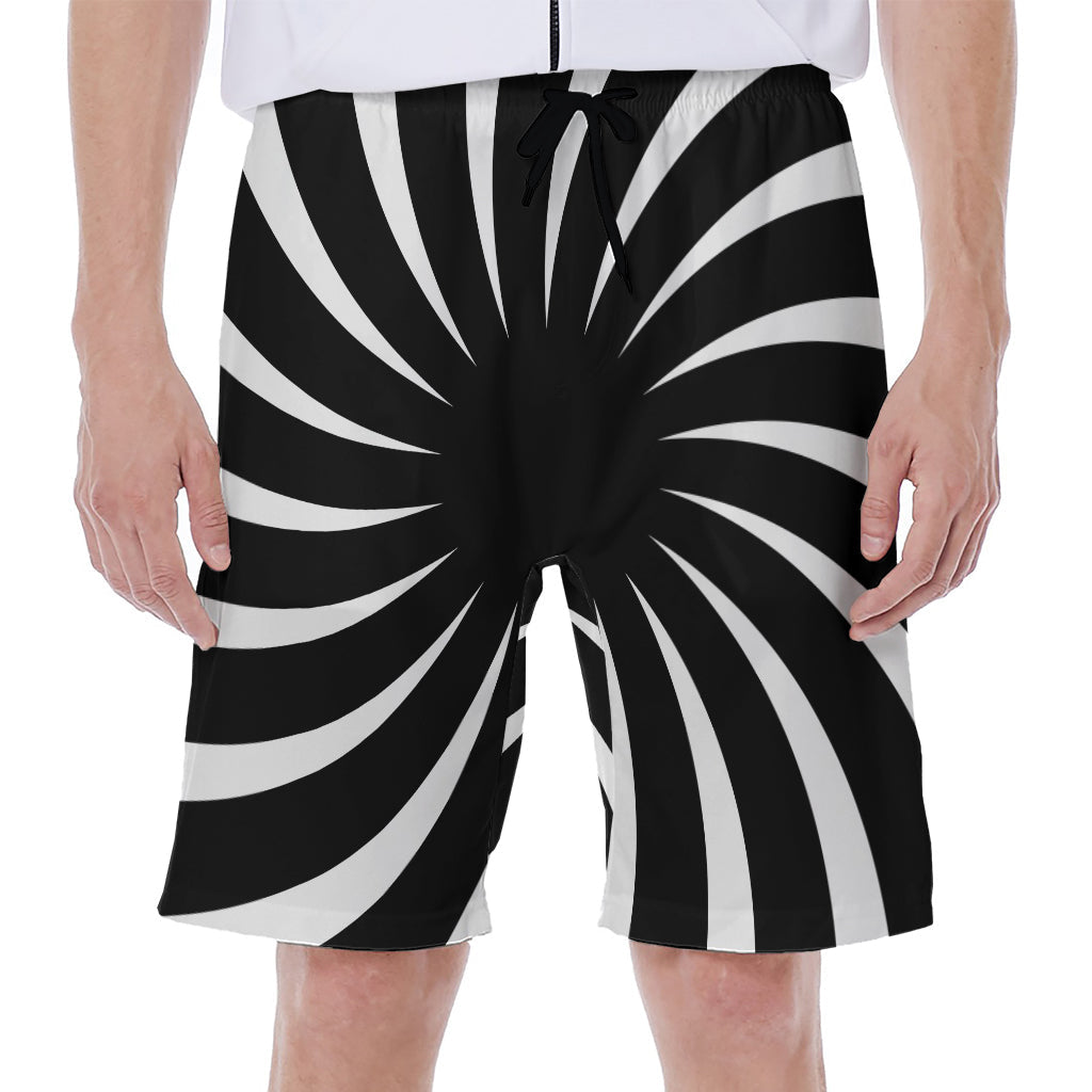 Black and White Vortex Swirl Men's Hawaiian Beach Shorts - 1