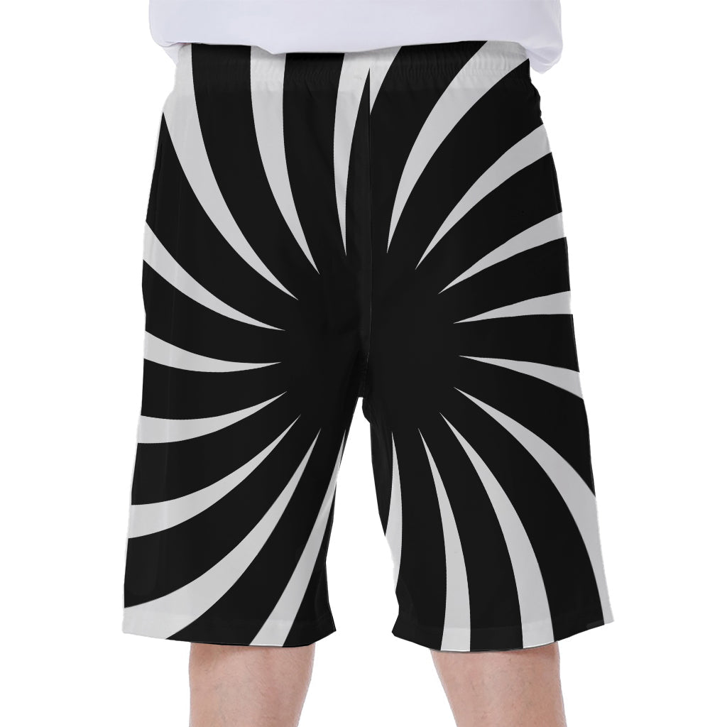 Black and White Vortex Swirl Men's Hawaiian Beach Shorts - 1