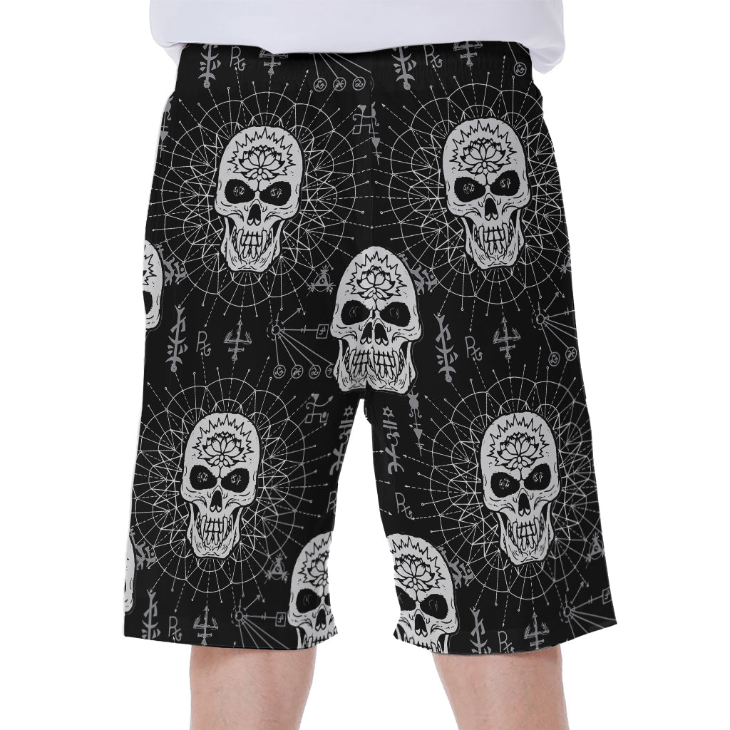 Black and White Wicca Evil Skull Print Hawaiian Men's Beach Shorts - 1