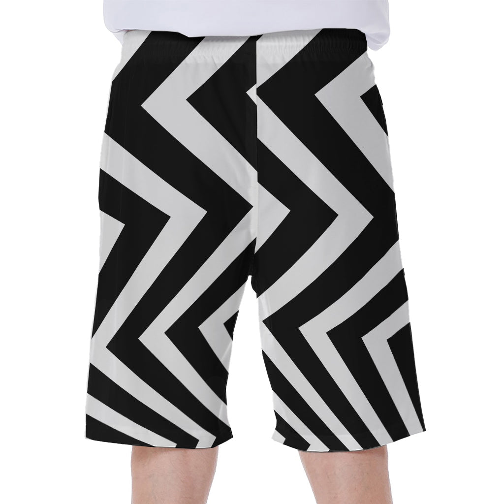 Black and White Zigzag Dazzle Hawaiian Men's Beach Shorts - 1