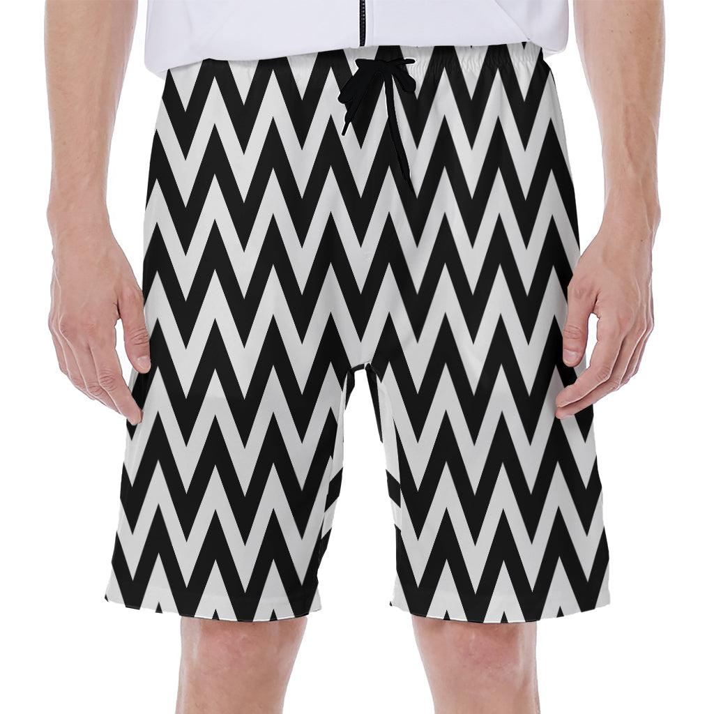 Black and White Zigzag Pattern Print Hawaiian Men's Beach Shorts - 1