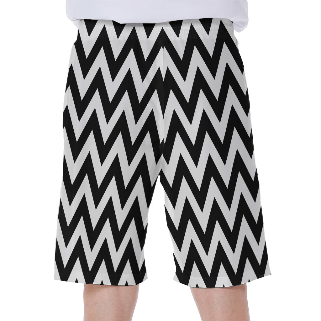 Black and White Zigzag Pattern Print Hawaiian Men's Beach Shorts - 1