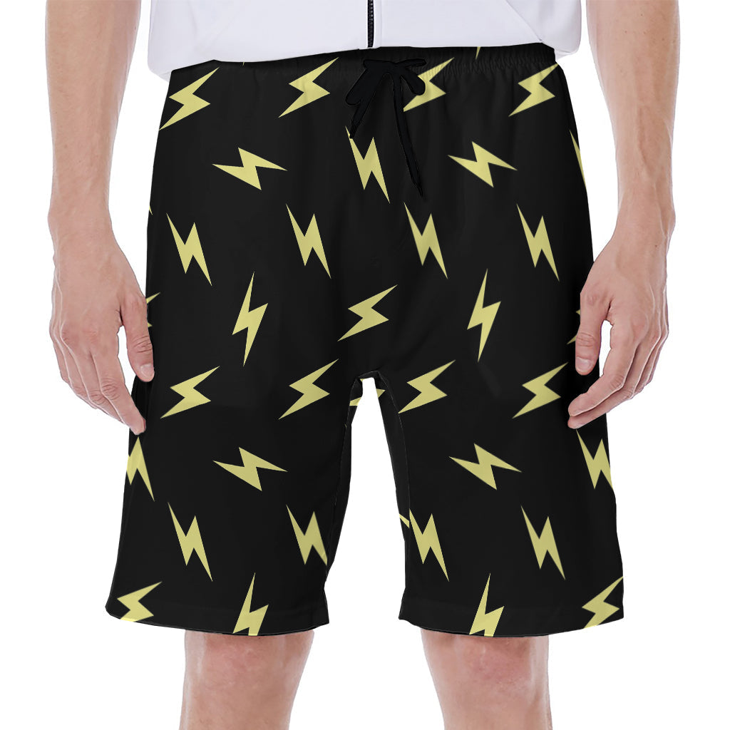 Black and Yellow Lightning Pattern Hawaiian Men's Beach Shorts - 1