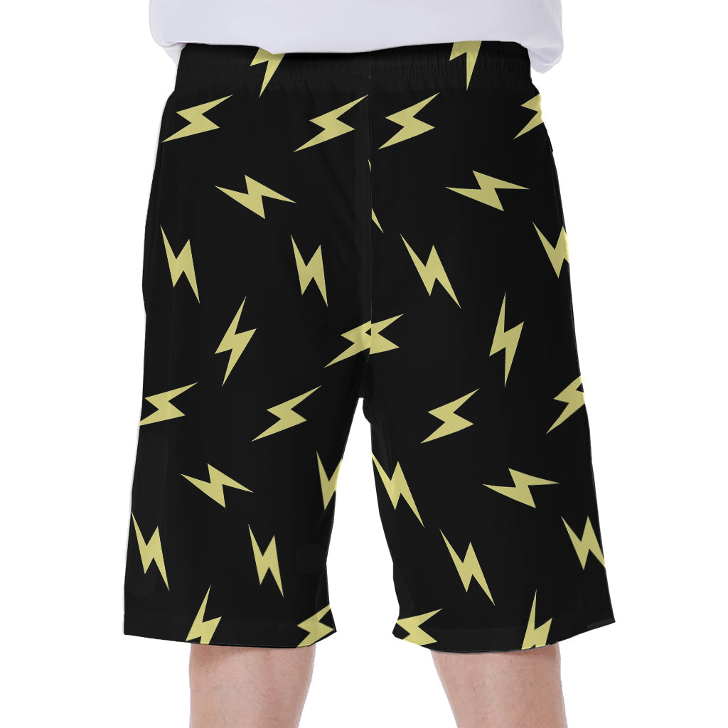 Black and Yellow Lightning Pattern Hawaiian Men's Beach Shorts - 1