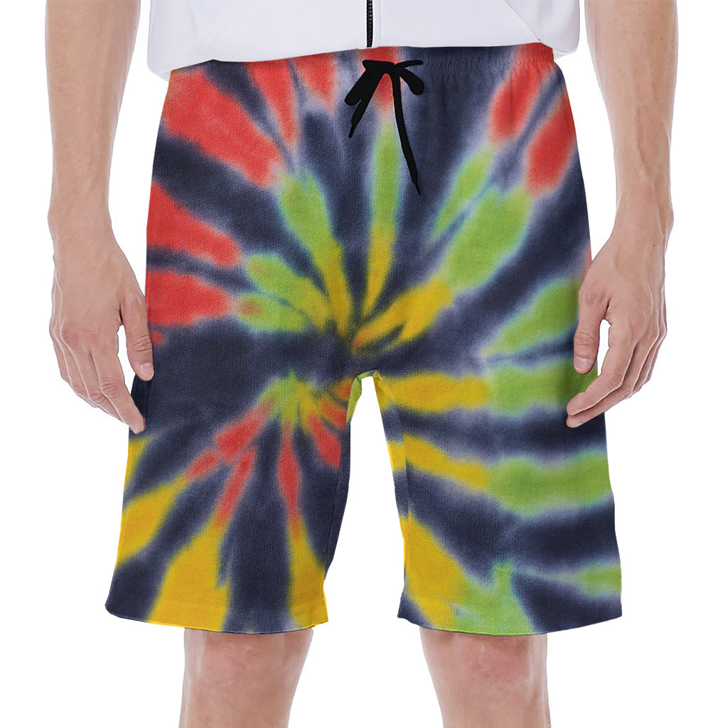 Black Backed Spiral Tie-Dye Hawaiian Men's Beach Shorts - 1