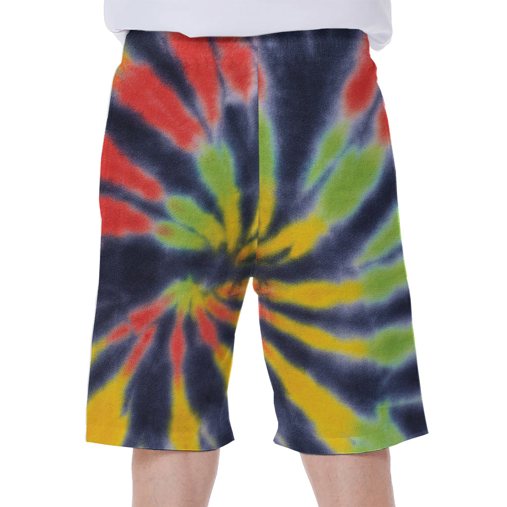 Black Backed Spiral Tie-Dye Hawaiian Men's Beach Shorts - 1