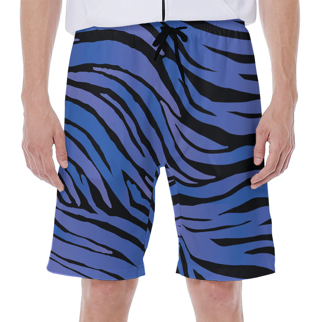 Black and Blue Zebra Pattern Men's Hawaiian Beach Shorts - 1