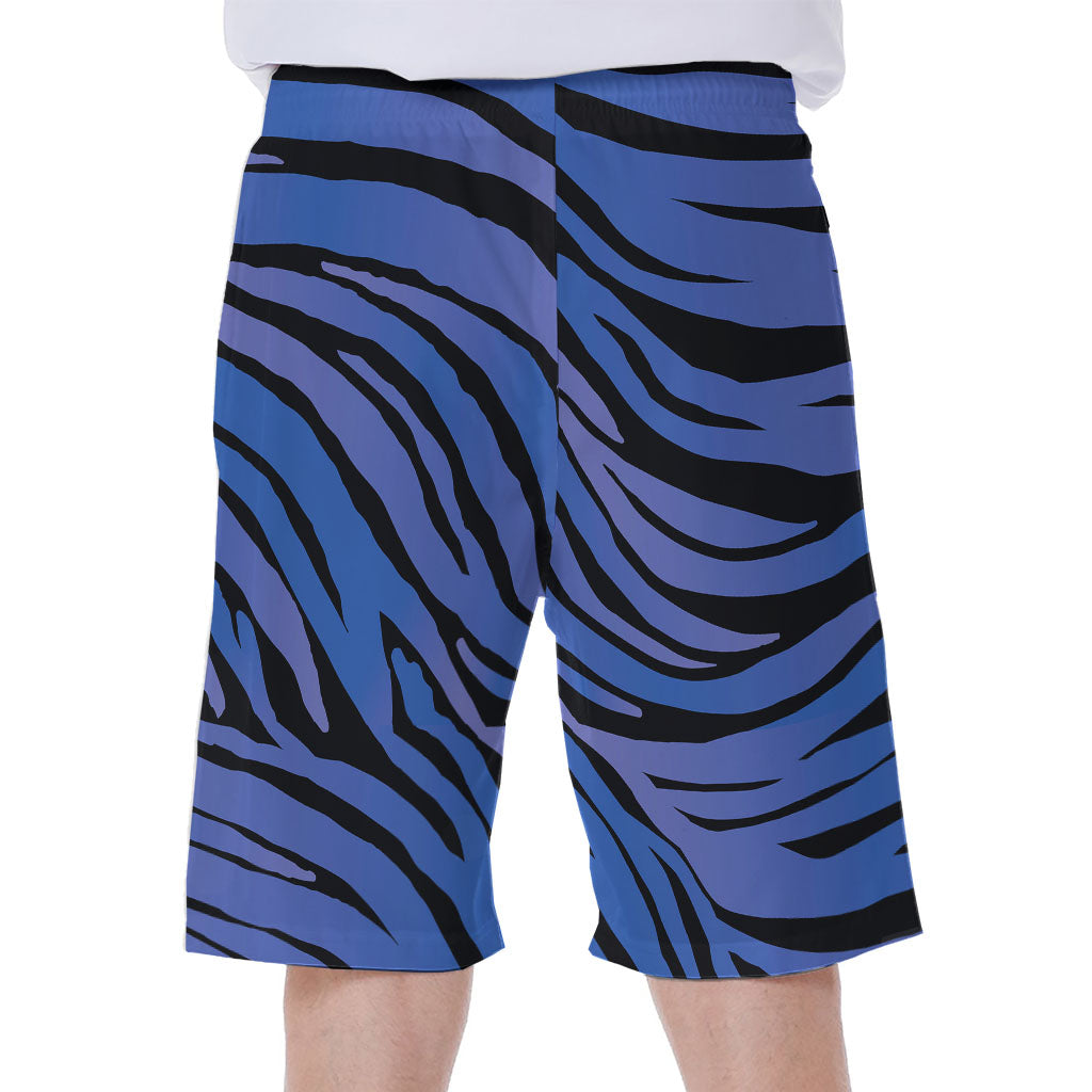 Black and Blue Zebra Pattern Men's Hawaiian Beach Shorts - 1