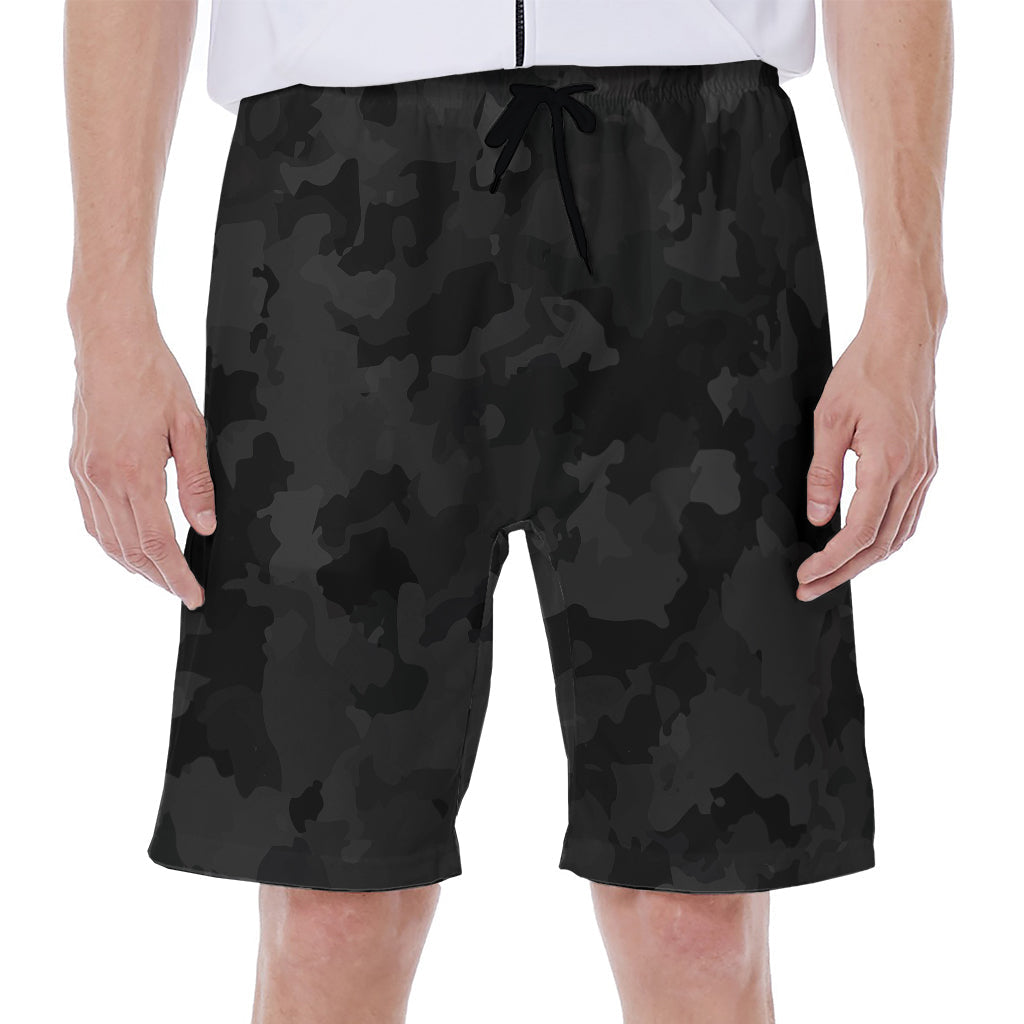 Black Camouflage Print Hawaiian Men's Beach Shorts - 1