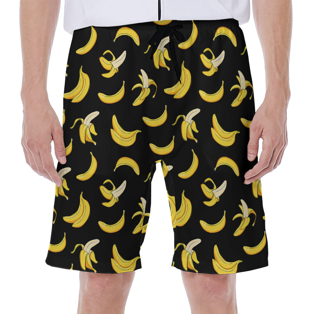 Black Cartoon Banana Pattern Hawaiian Men's Beach Shorts - 1