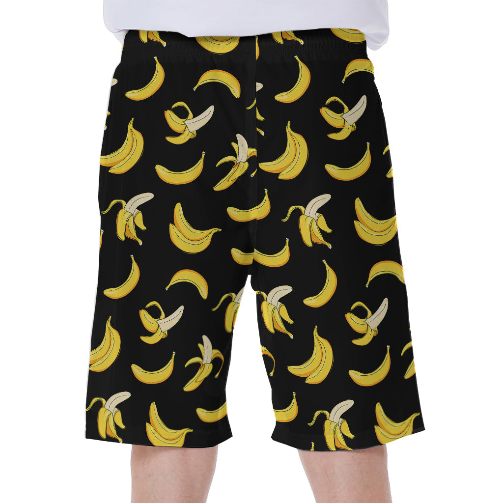 Black Cartoon Banana Pattern Hawaiian Men's Beach Shorts - 1