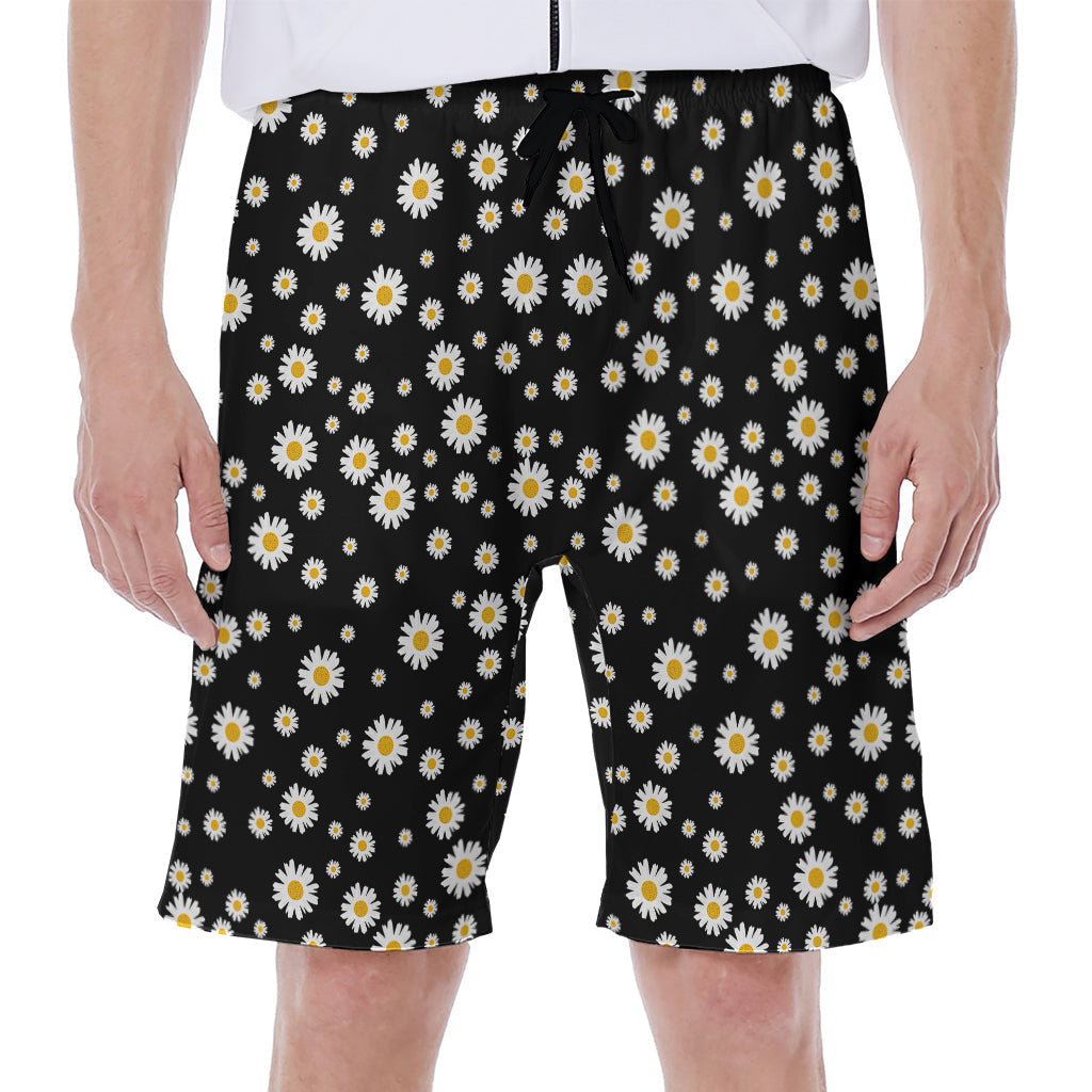 Black Daisy Floral Pattern Hawaiian Men&#39;s Beach Shorts - 1