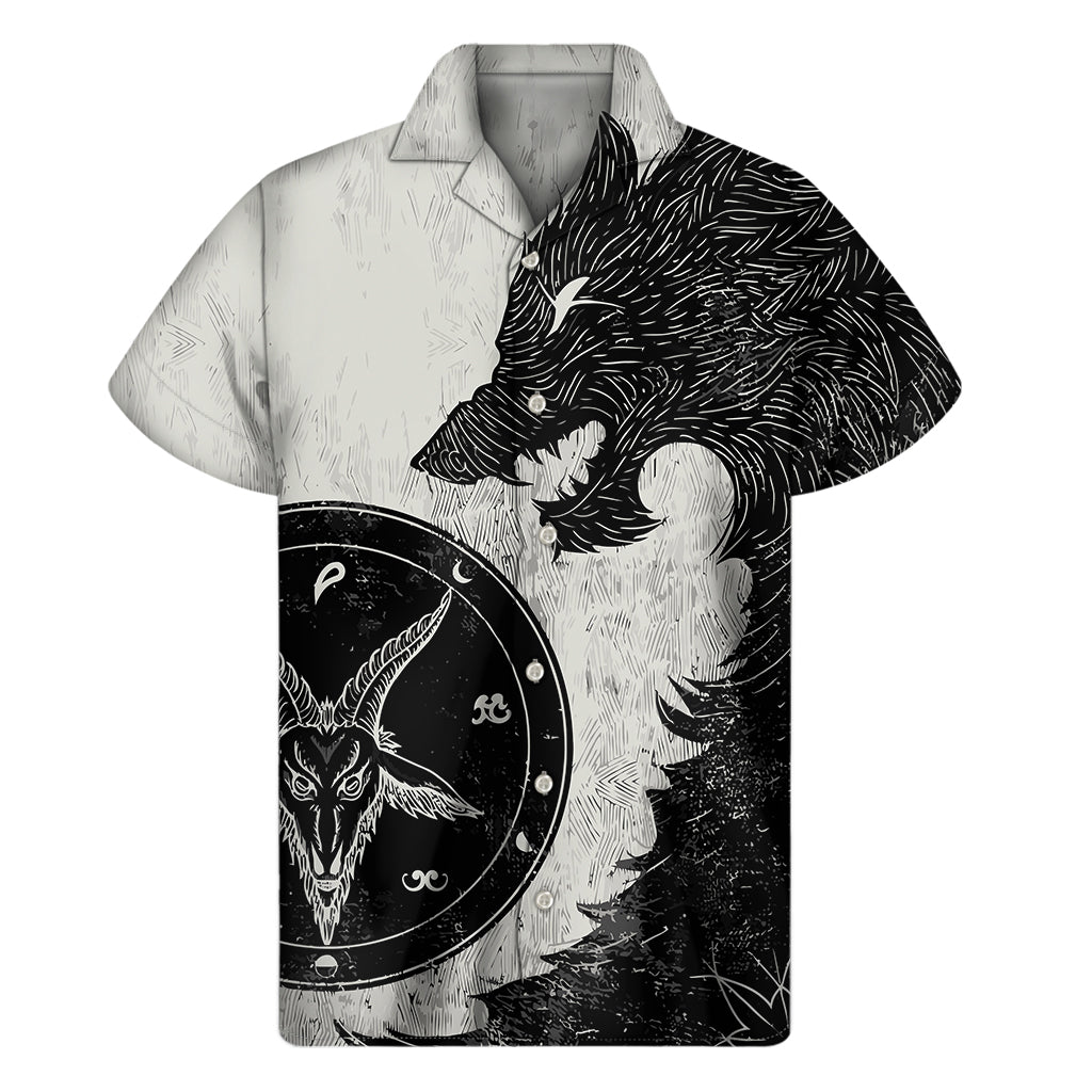 Black Demon Wolf Print Hawaiian Short Sleeve Shirt - 1