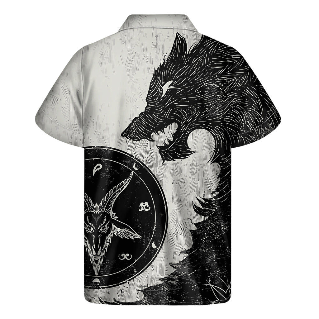 Black Demon Wolf Print Hawaiian Short Sleeve Shirt - 2