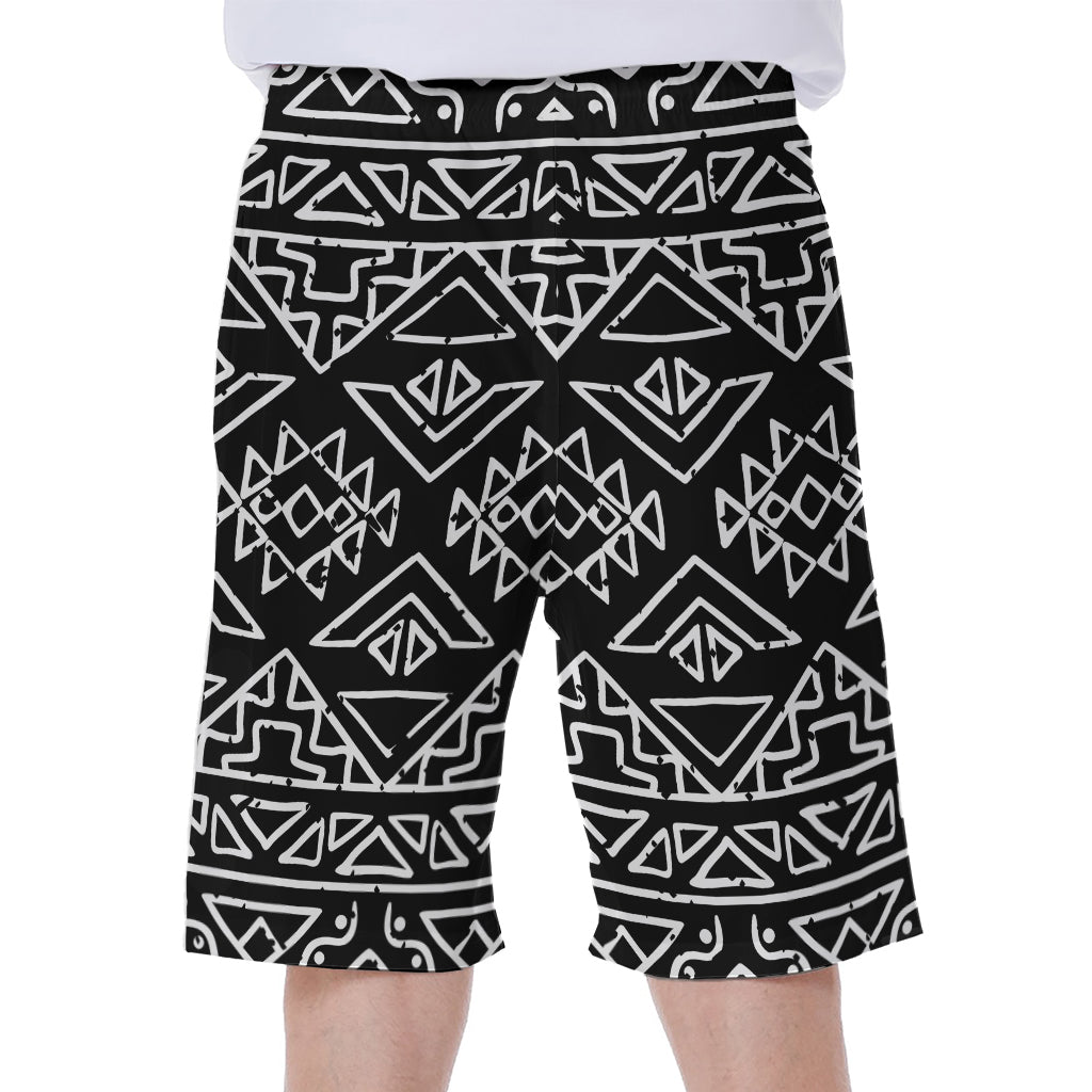 Black Aztec Print Hawaiian Men's Beach Shorts - 1