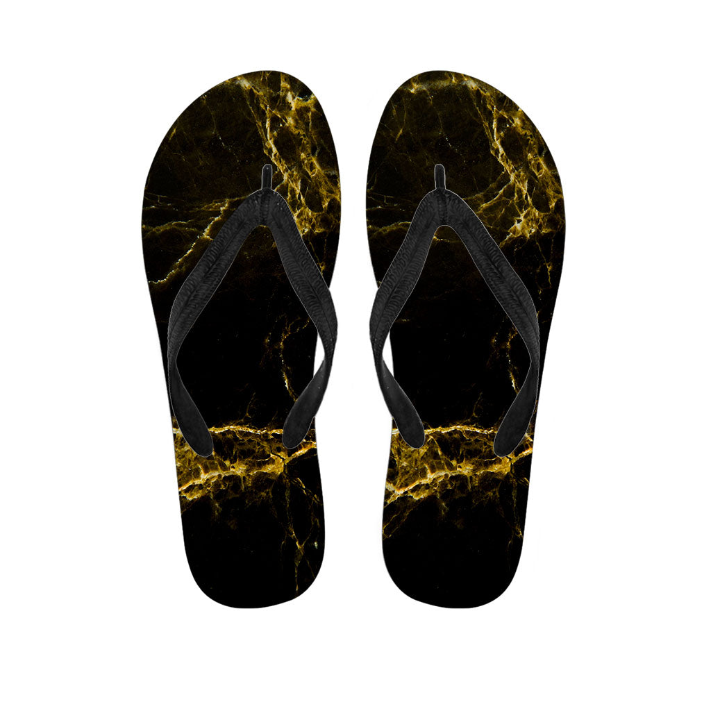 Black and Gold Marble Print Hawaiian Flip Flops: The Perfect Addition to Your Hawaiian Outfit - 1