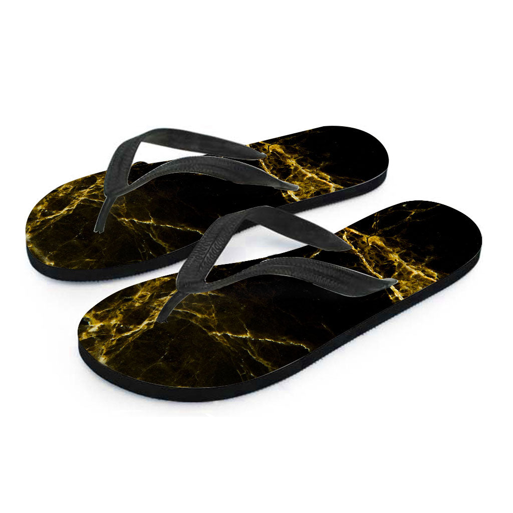 Black and Gold Marble Print Hawaiian Flip Flops: The Perfect Addition to Your Hawaiian Outfit - 2