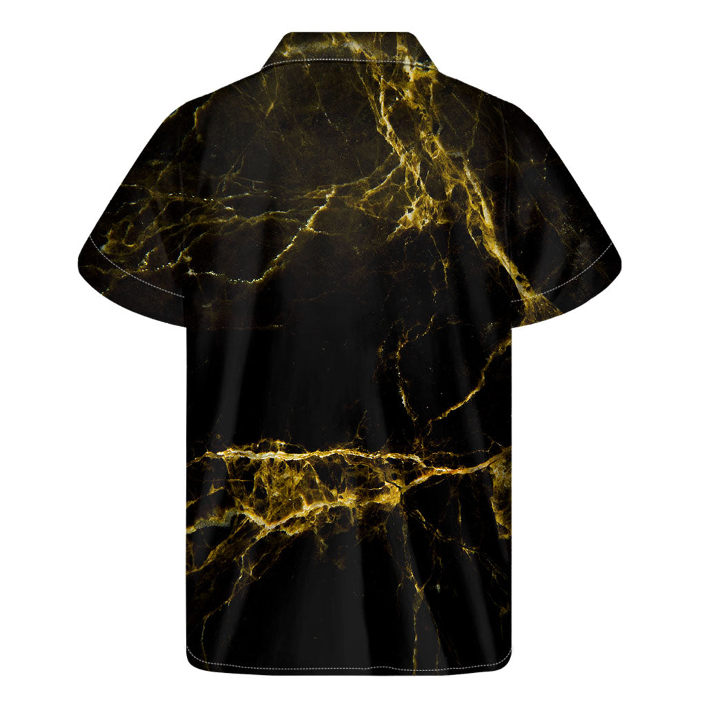 Black and Gold Marble Hawaiian Print Short Sleeve Shirt - 2