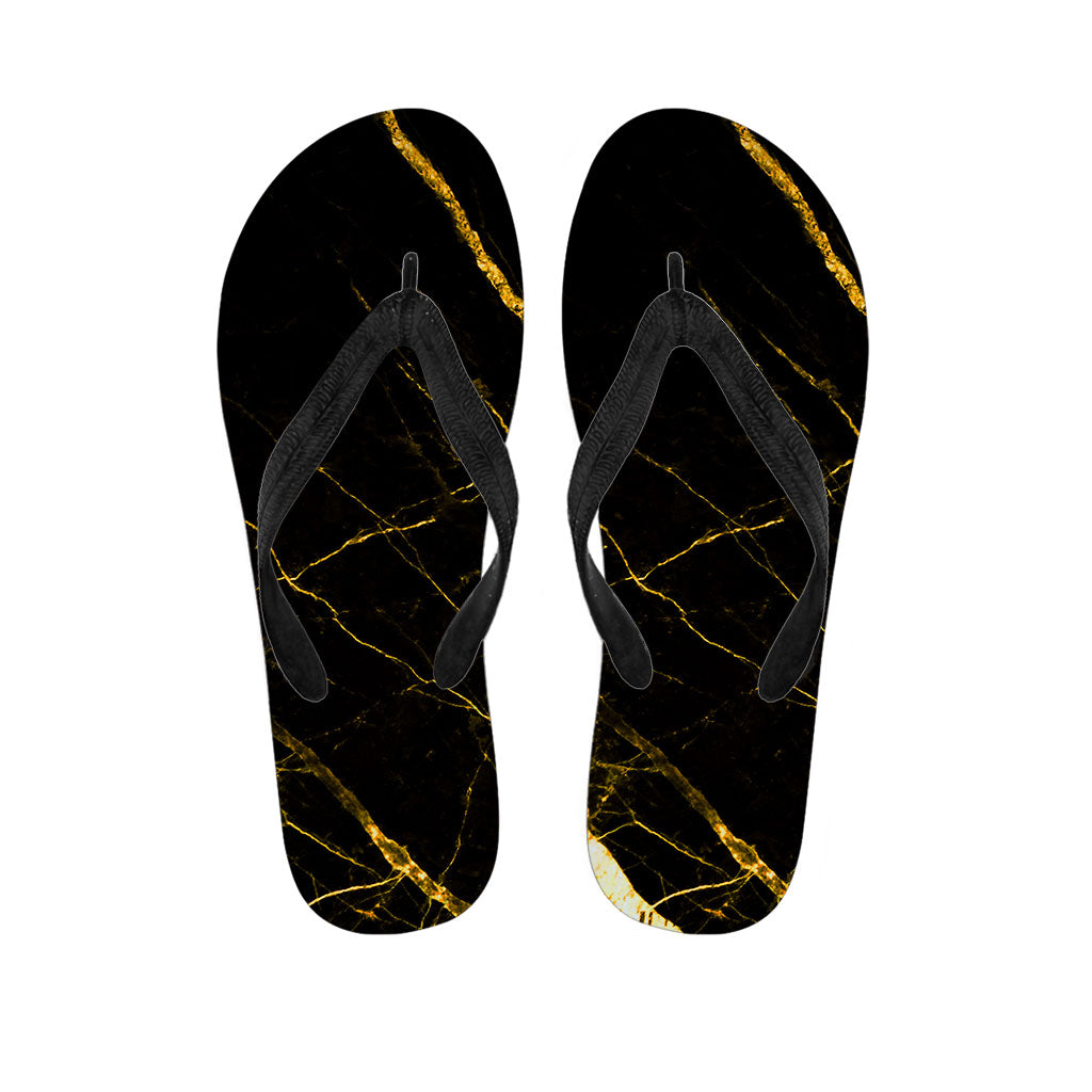 Black and Gold Scratch Marble Hawaiian Flip Flops: The Perfect Addition to Your Island Outfit - 1