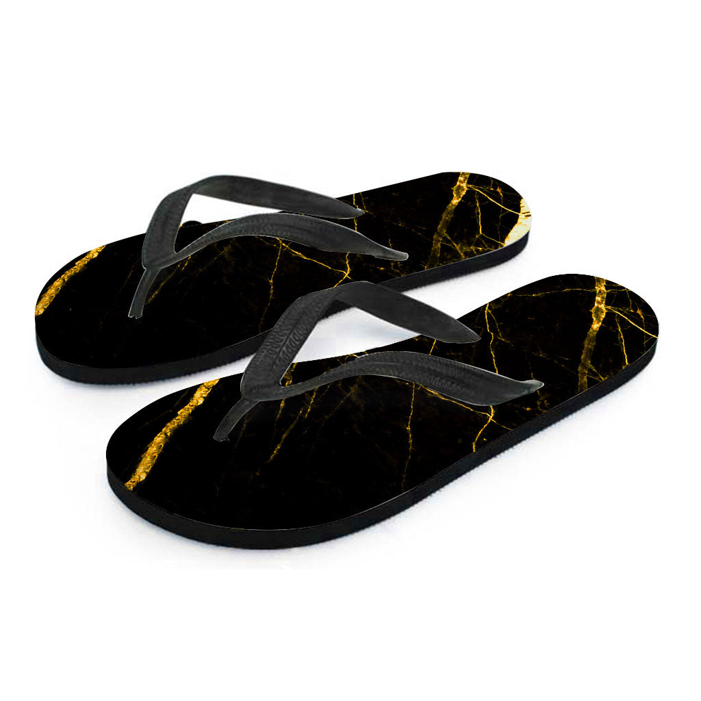 Black and Gold Scratch Marble Hawaiian Flip Flops: The Perfect Addition to Your Island Outfit - 2