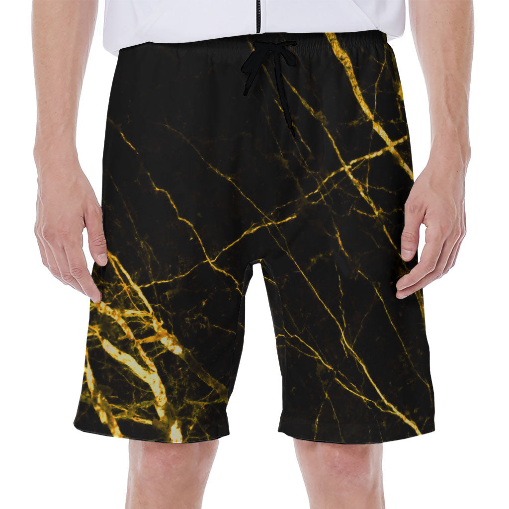 Black Gold Scratch Marble Hawaiian Men's Beach Shorts - 1